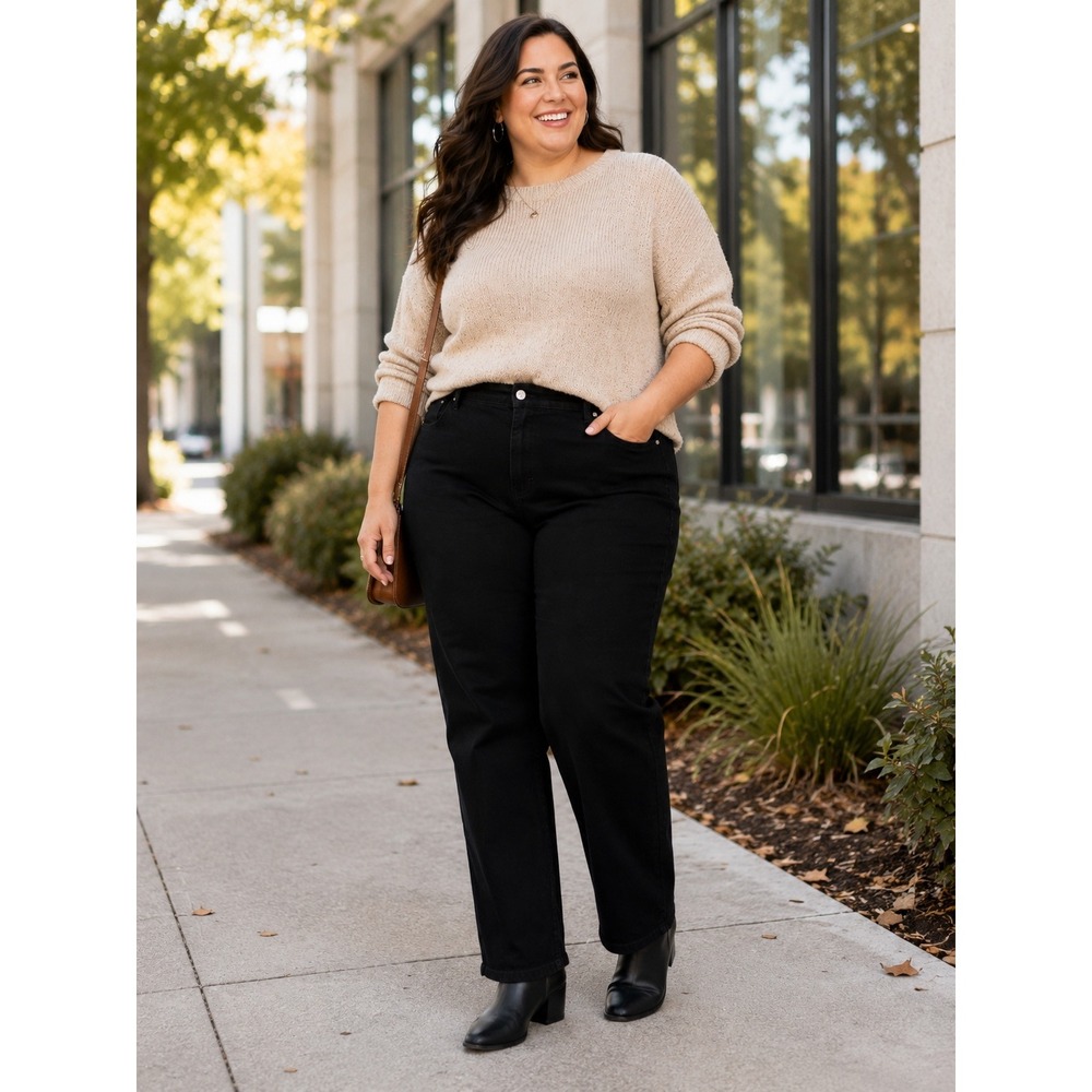 Ava & Viv Womens Plus Size 22 Regular High Rise Straight Leg Stretch Jeans Black